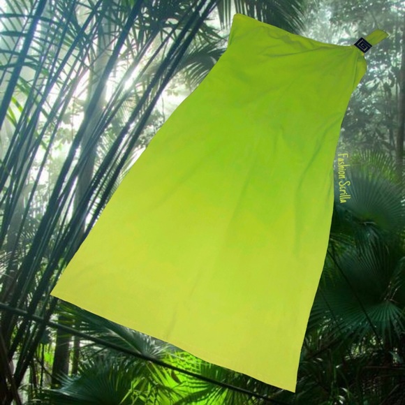 Versace Vintage Neon Lime Green Gold Greek Key Logo One Shoulder Mini Dress - Picture 5 of 11